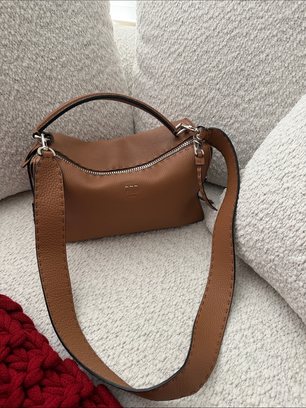 Fendi Brown Leather Shoulder Bag with Wide Strap